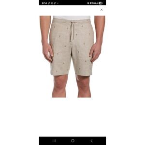 Cubavera Mens Linen Blend Palm Tree Stripe Drawstring Casual Shorts L G Beige